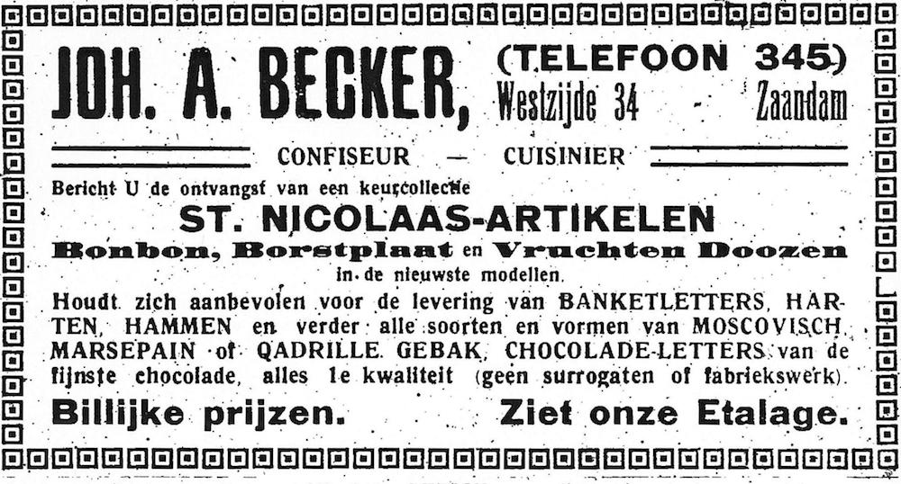 Advertentie Joh. A. Becker