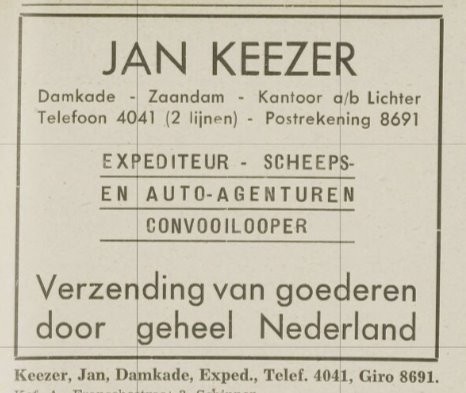 Jan Keezer advertentie adresboek 1941