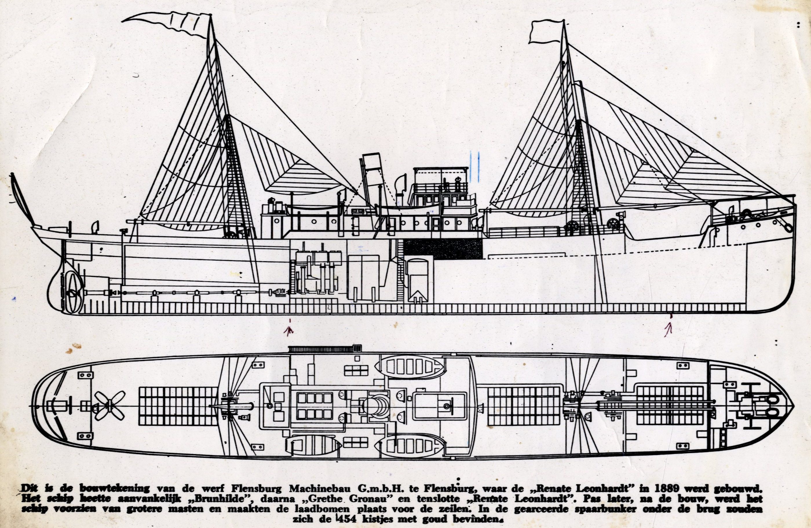 Plattegrond omgebouwde zeilboot Renate Leonhardt
